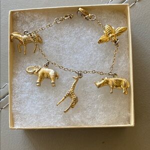 Artisan made gold Animal Charm bracelet 7”